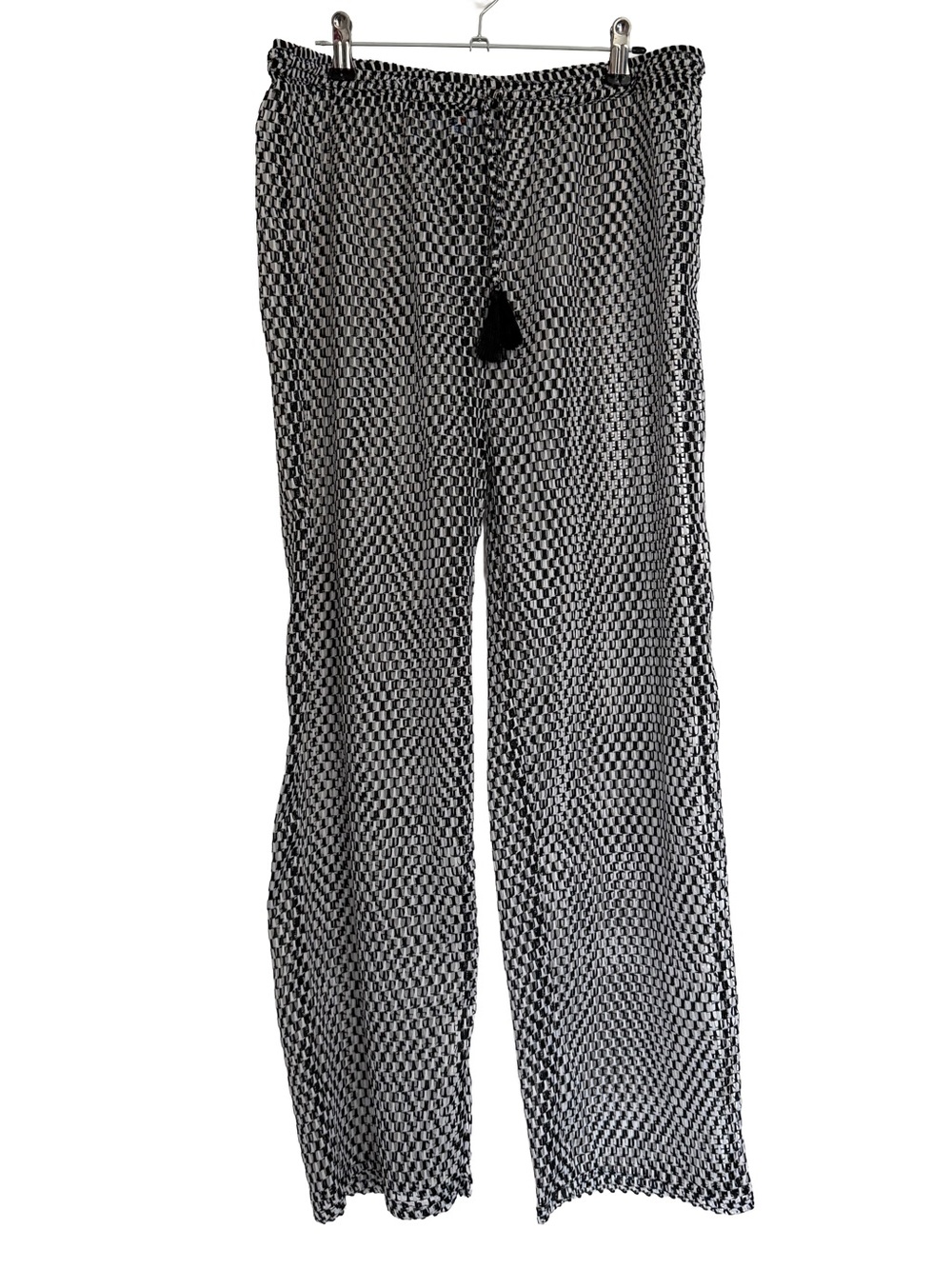 Black & White Geometric Swim Coverup Pants Holes See-through Resortwear